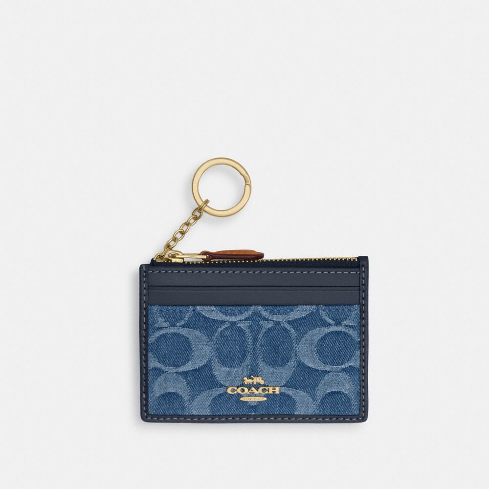 Coach Mini Skinny ID Case In Signature Denim Gold/Indigo