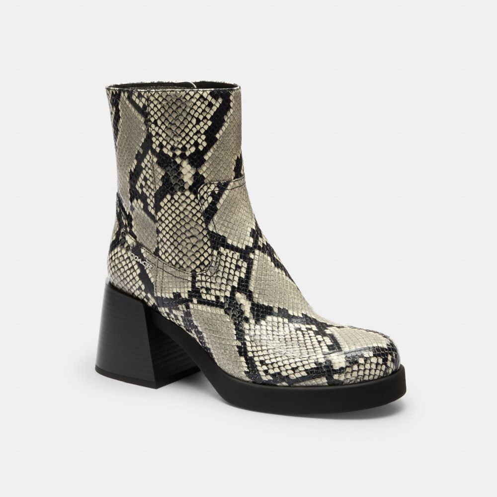 Women's Coach Block Heel Boot With Snake Print Natural