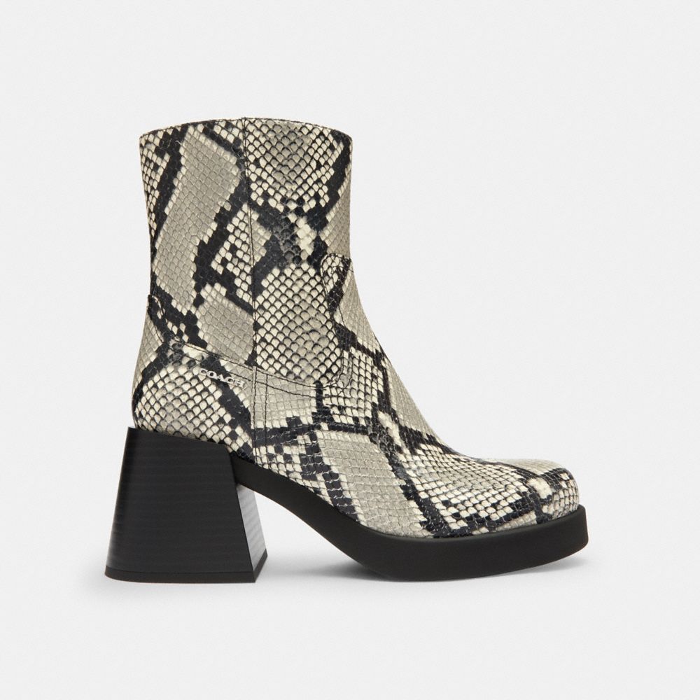 Women's Coach Block Heel Boot With Snake Print Natural