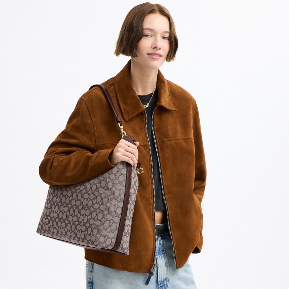 Coach Juliet Shoulder Bag 38 In Signature Jacquard Brass/Oak Maple
