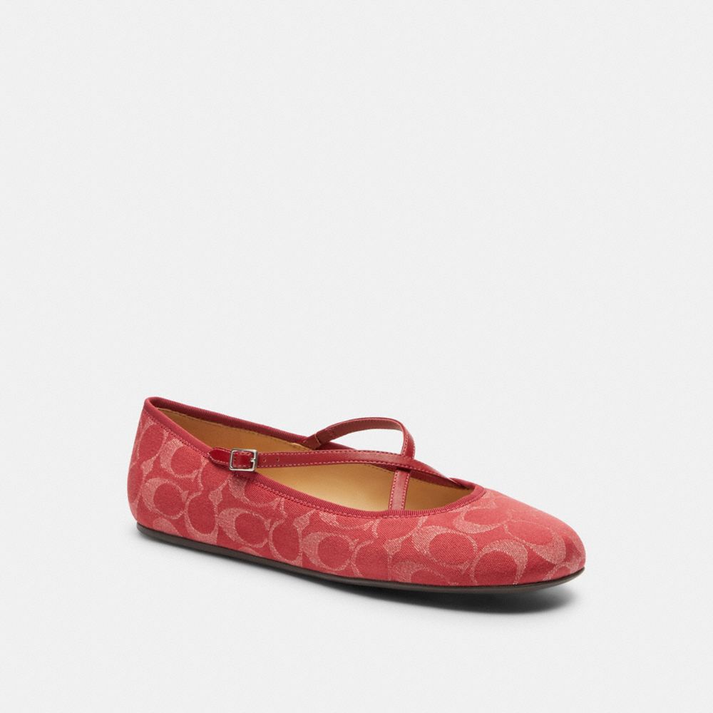 Women's Coach Phoebe Ballet Flat In Signature Denim True Red