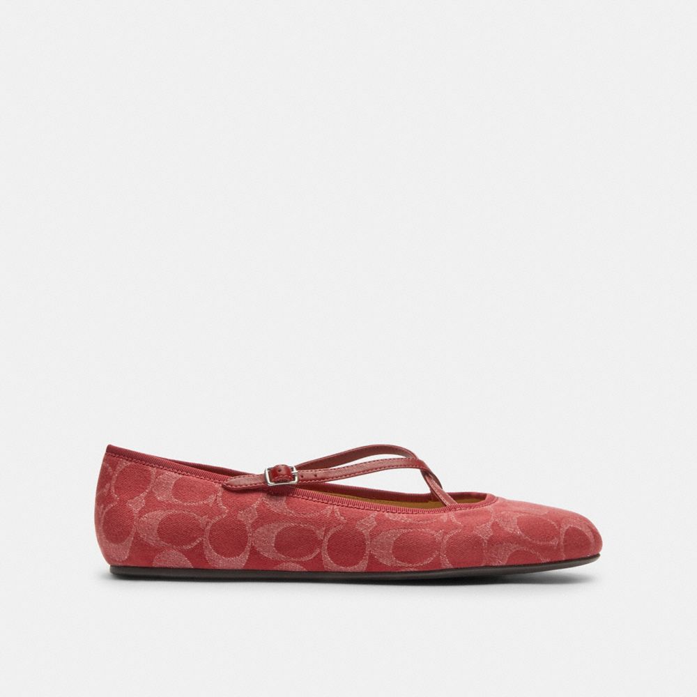 Women's Coach Phoebe Ballet Flat In Signature Denim True Red