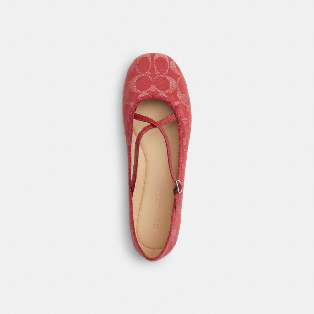 Women's Coach Phoebe Ballet Flat In Signature Denim True Red