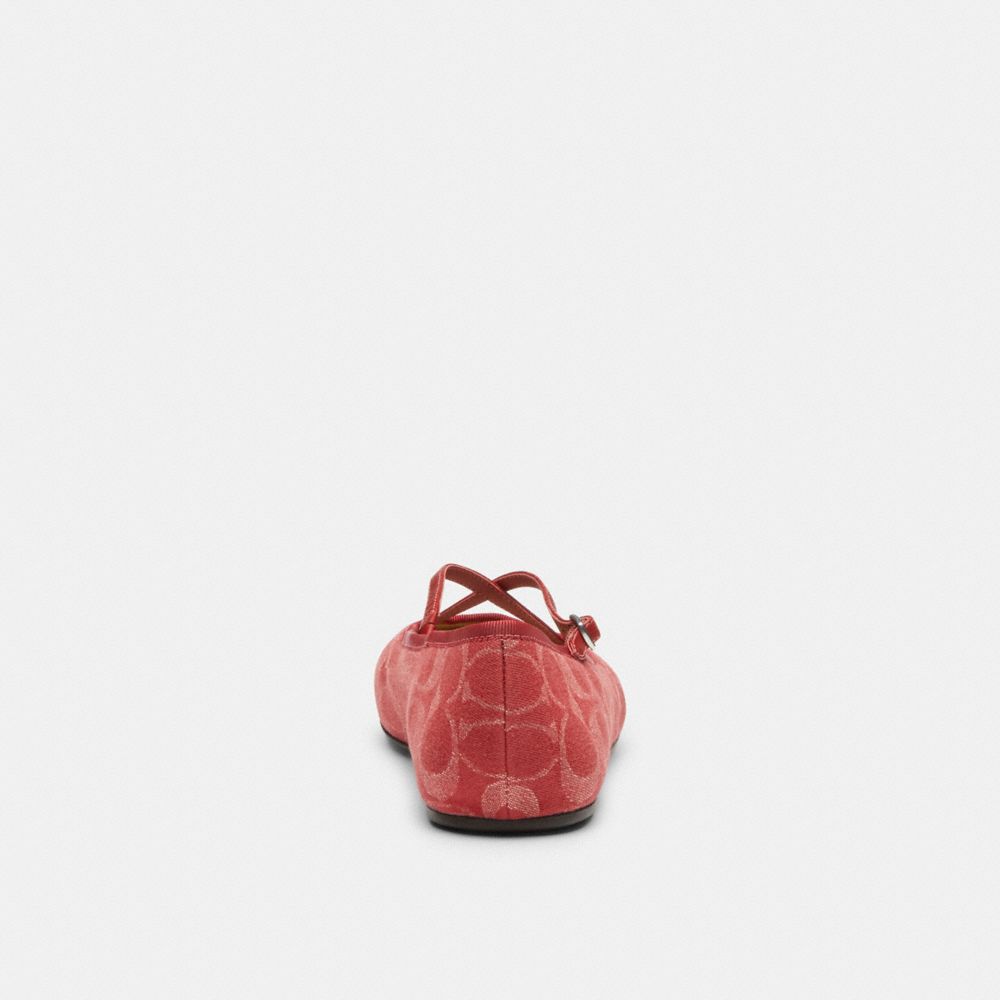 Women's Coach Phoebe Ballet Flat In Signature Denim True Red