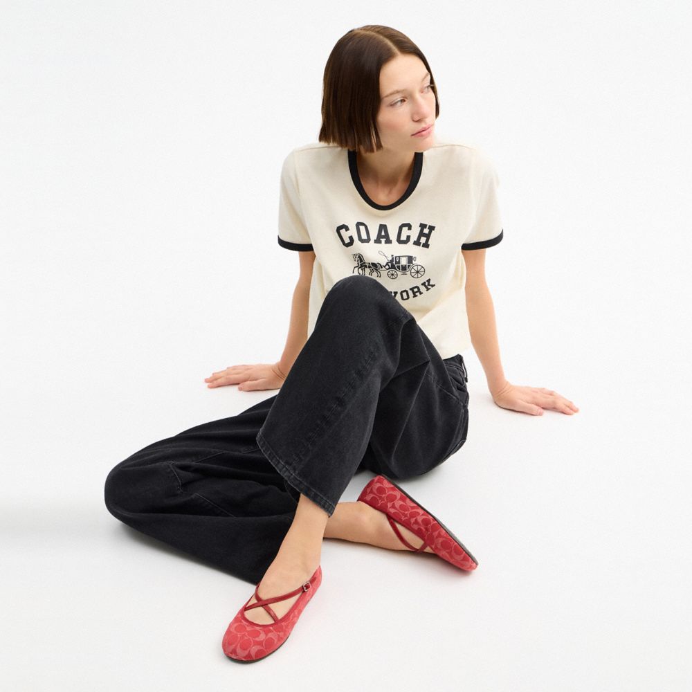 Women's Coach Phoebe Ballet Flat In Signature Denim True Red