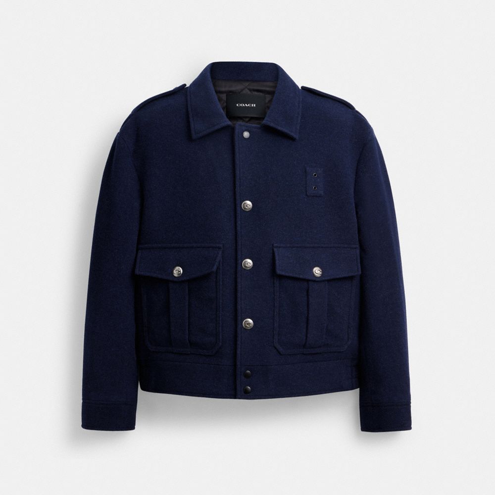 Coach Short Wool Jacket Navy Blue
