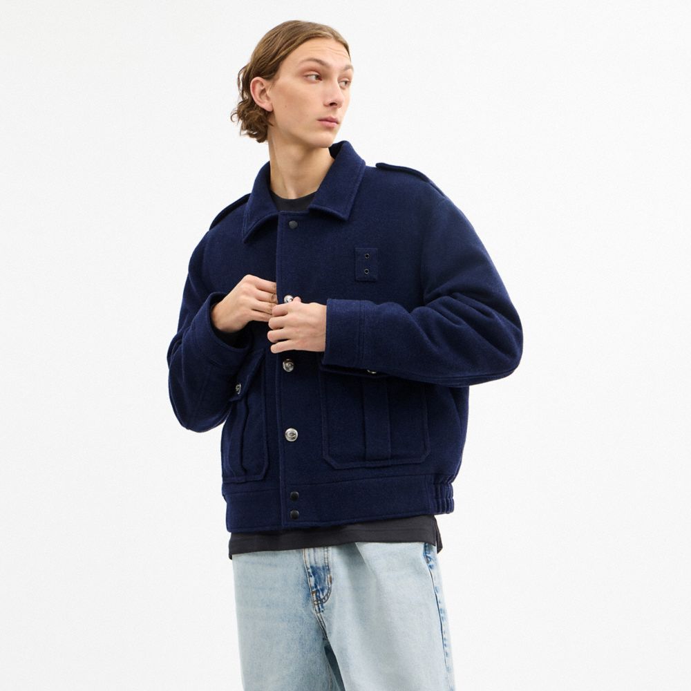 Coach Short Wool Jacket Navy Blue