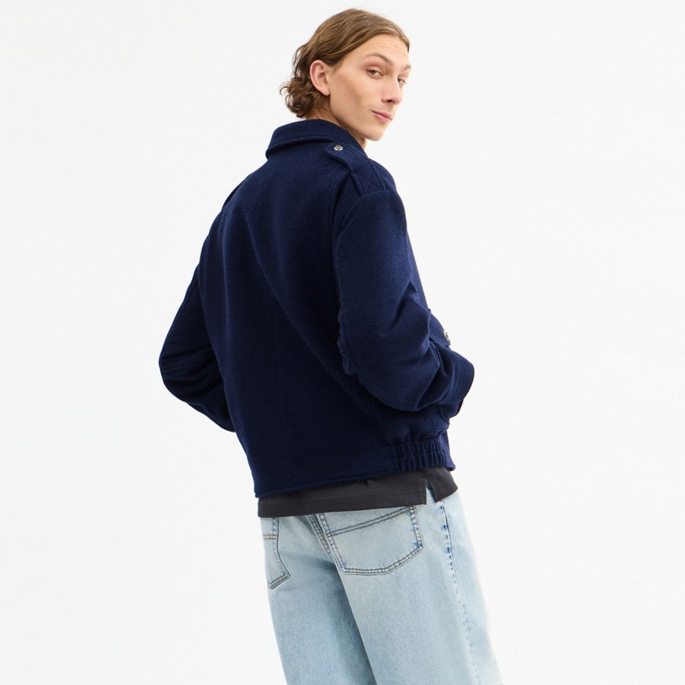 Coach Short Wool Jacket Navy Blue