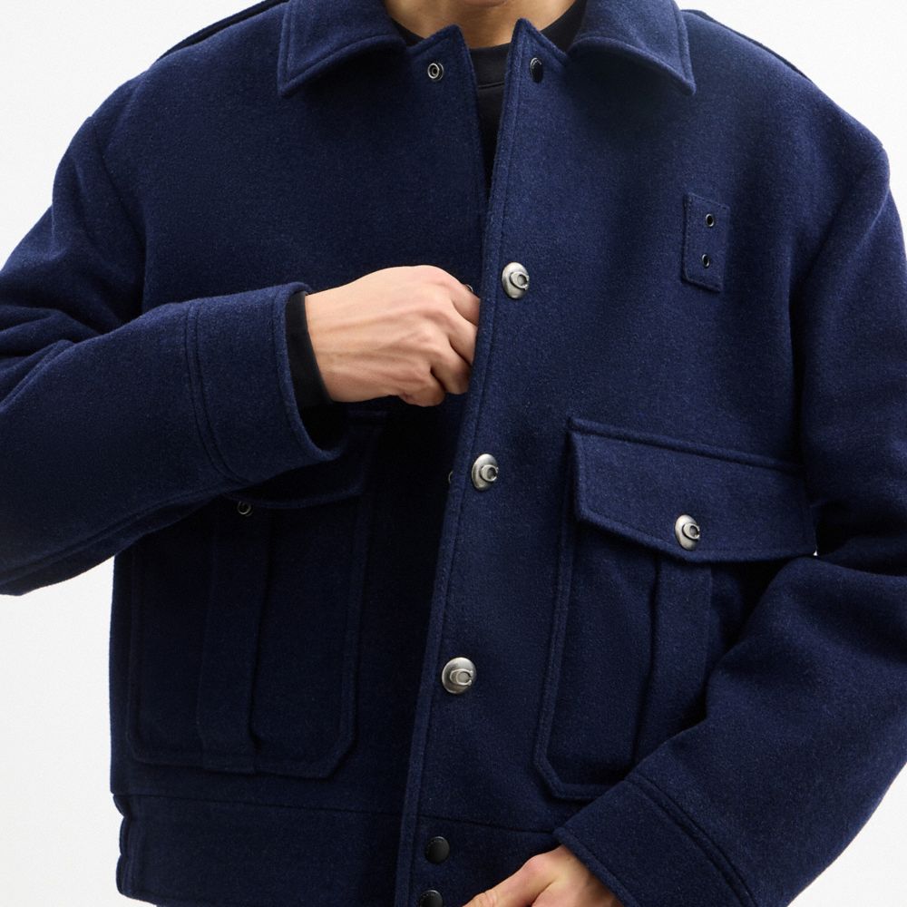 Coach Short Wool Jacket Navy Blue