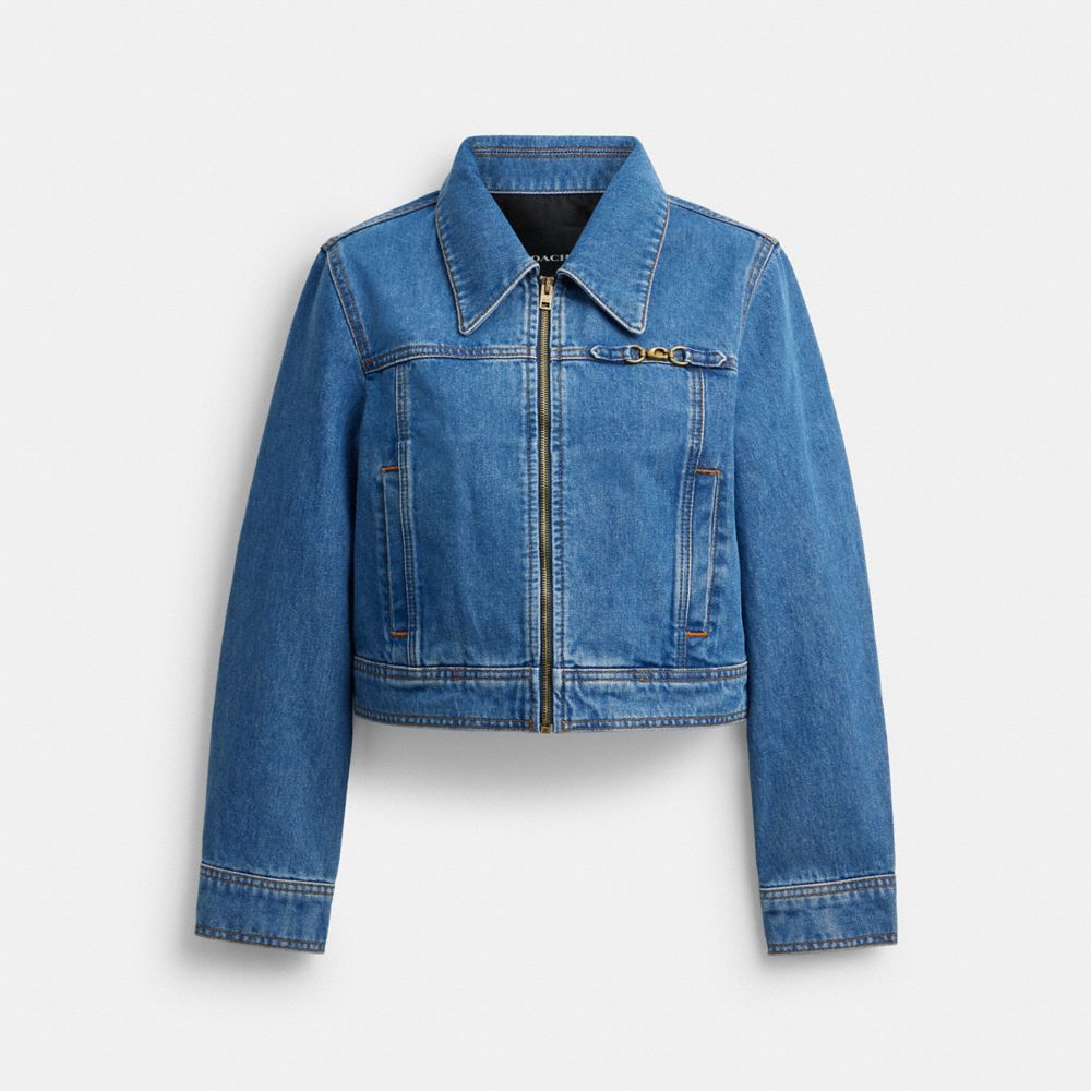 Coach Sculpted C Shrunken Denim Jacket In Organic Cotton Medium Blue