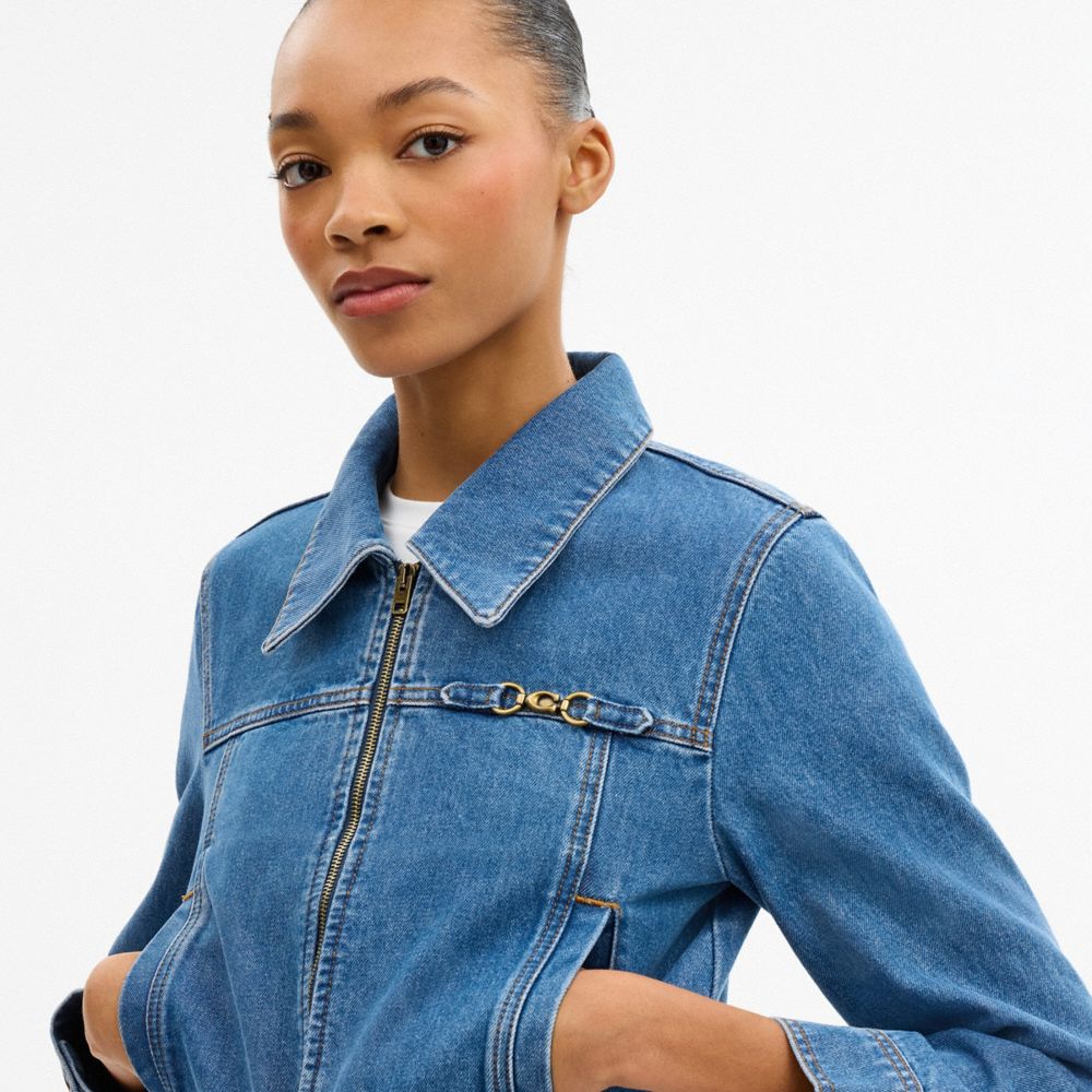 Coach Sculpted C Shrunken Denim Jacket In Organic Cotton Medium Blue