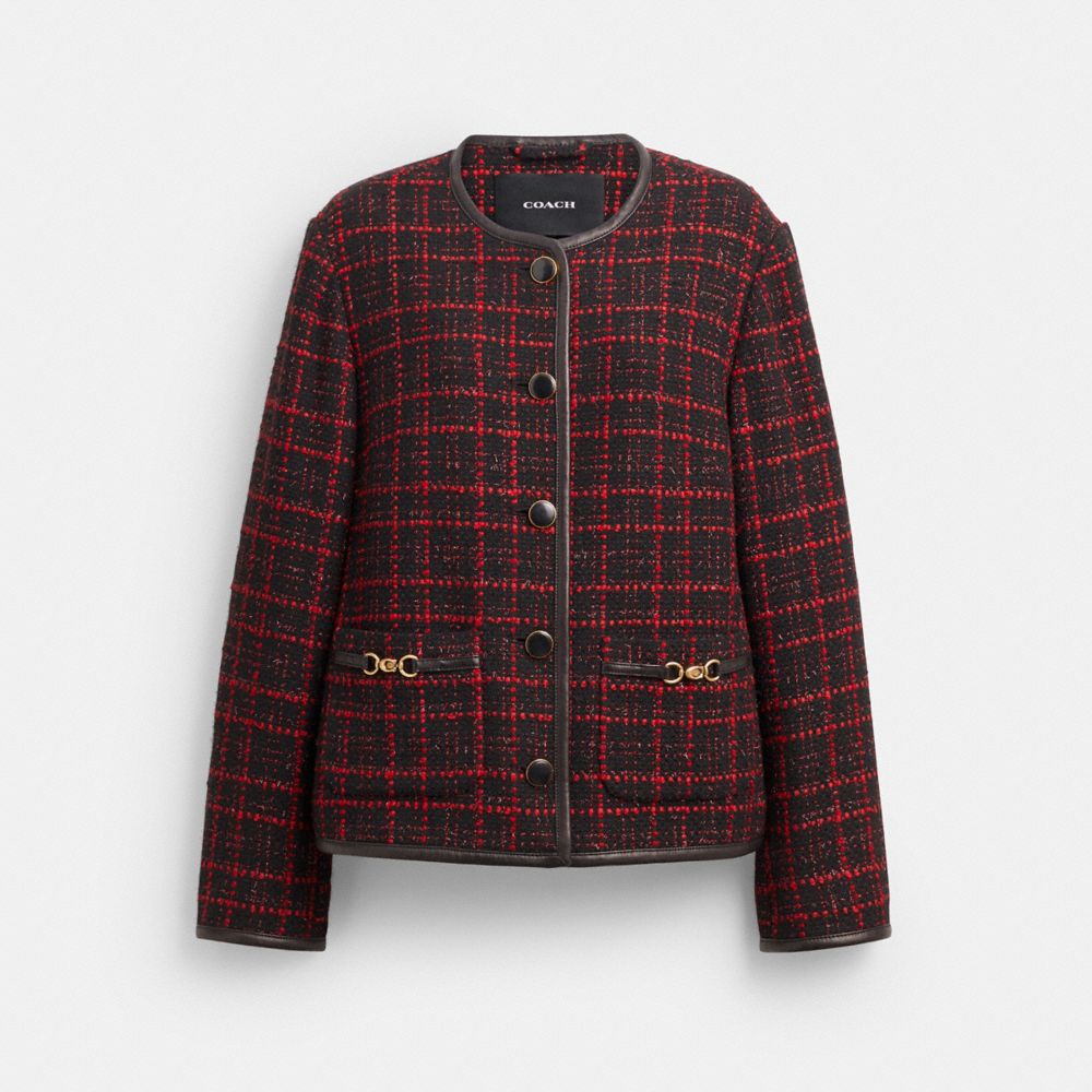 Coach Sculpted C Tweed Jacket Red Black