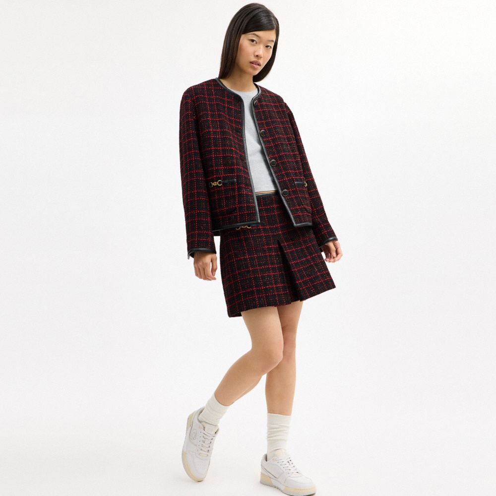 Coach Sculpted C Tweed Jacket Red Black