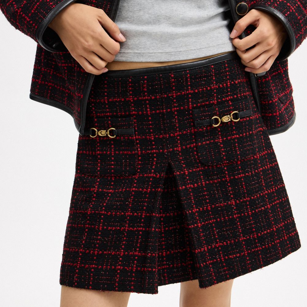 Coach Sculpted C Tweed Skirt Red Black
