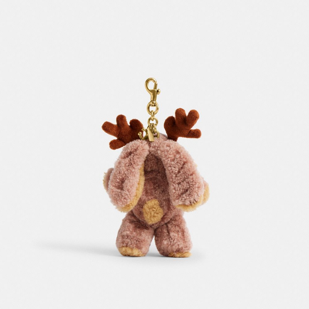 Coach Floppy With Antlers Bag Charm In Shearling Brass Multi