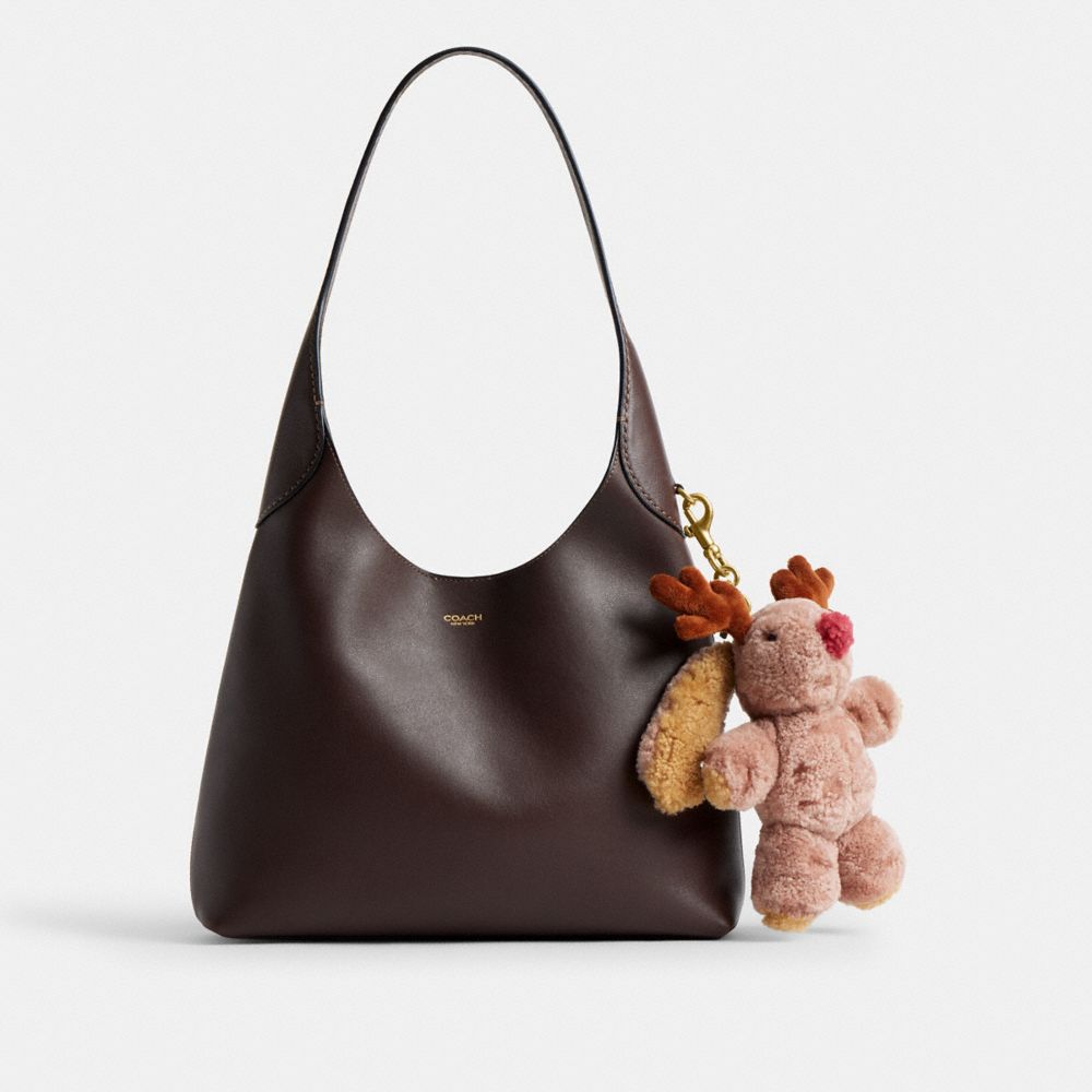 Coach Floppy With Antlers Bag Charm In Shearling Brass Multi