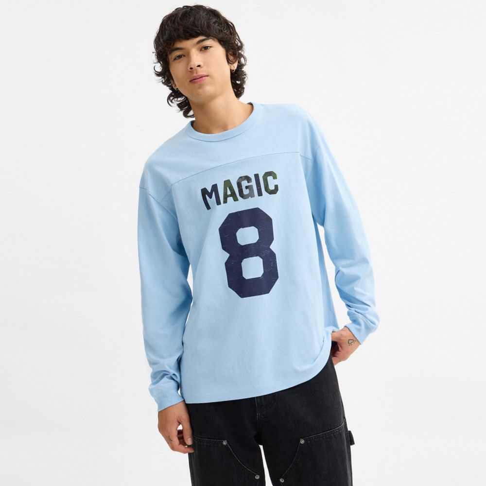 Coach Football Long Sleeve Relaxed T Shirt Baby Blue