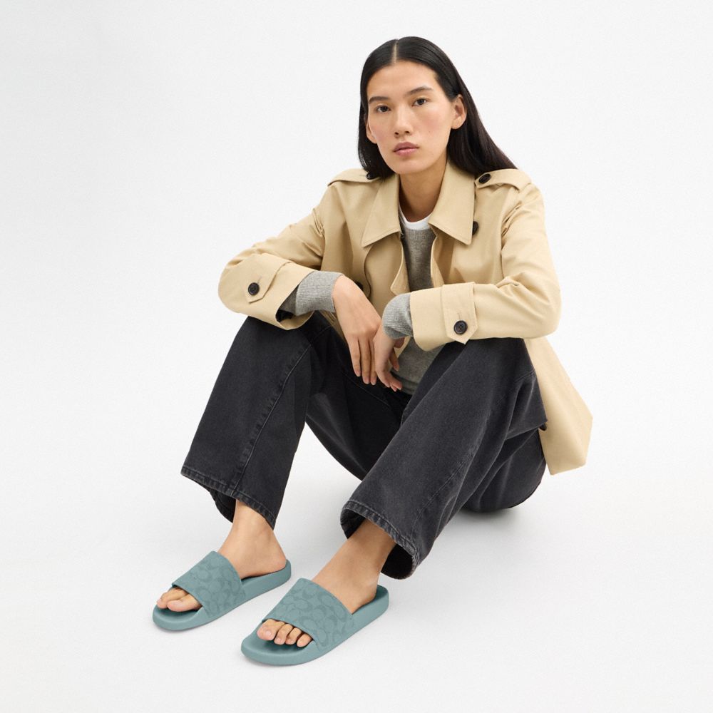 Women's Coach Udele Sport Slide In Signature Jacquard Canvas Sea Mist