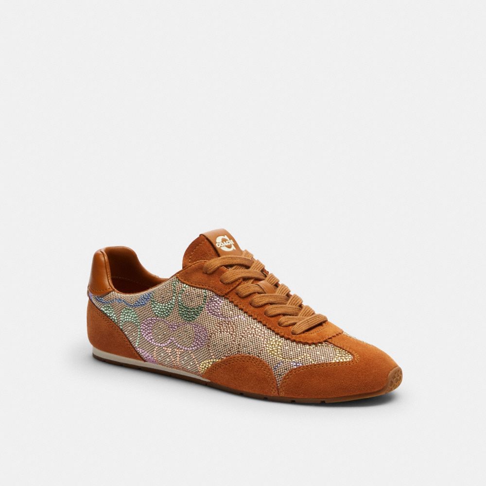 Women's Coach Flat Sneaker In Crystal Signature Jacquard Light Tan Multi
