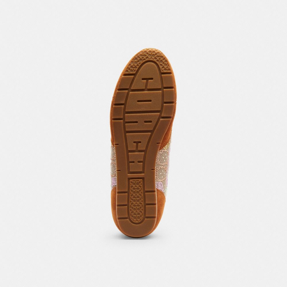 Women's Coach Flat Sneaker In Crystal Signature Jacquard Light Tan Multi