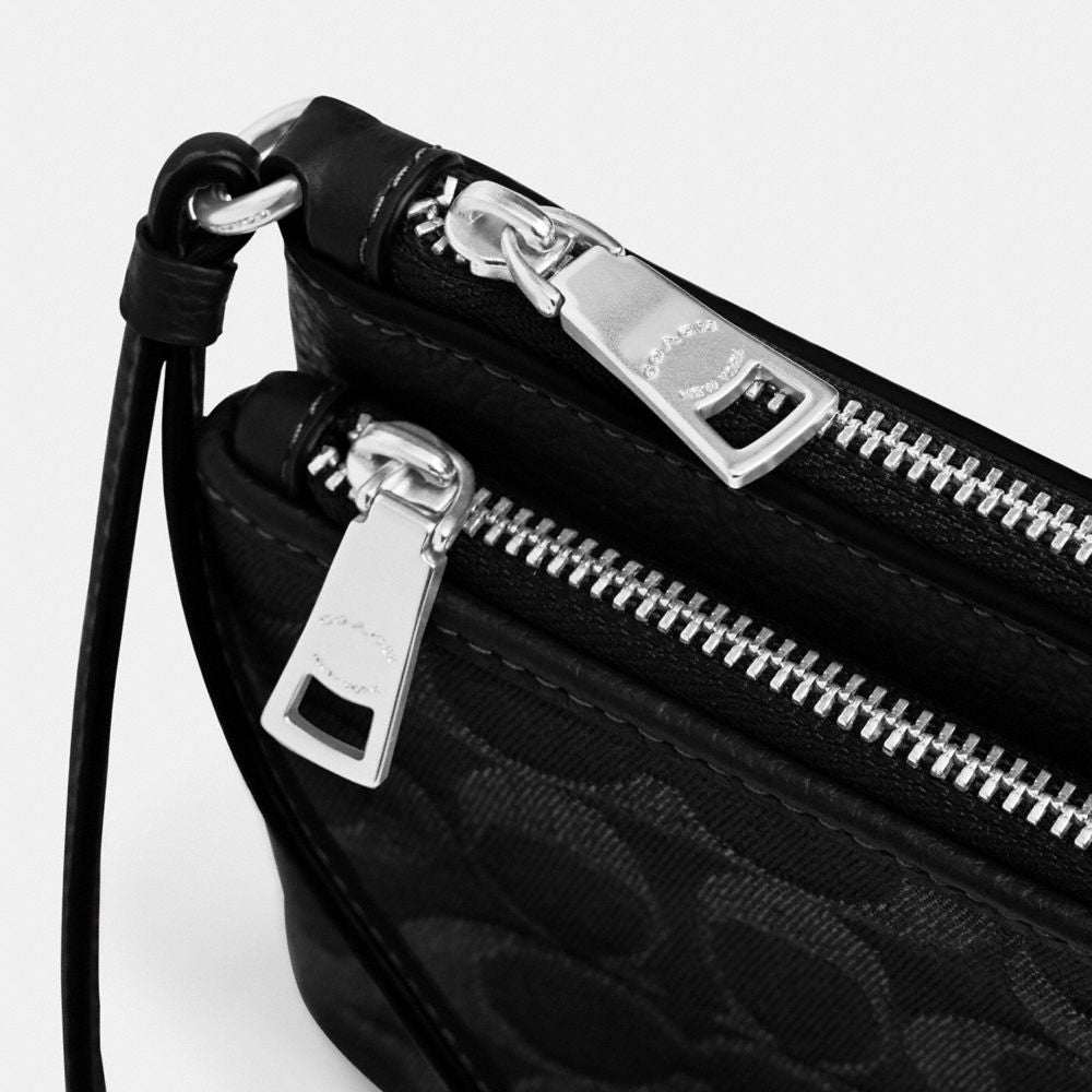 Coach Double Zip Wallet In Signature Denim Silver Black