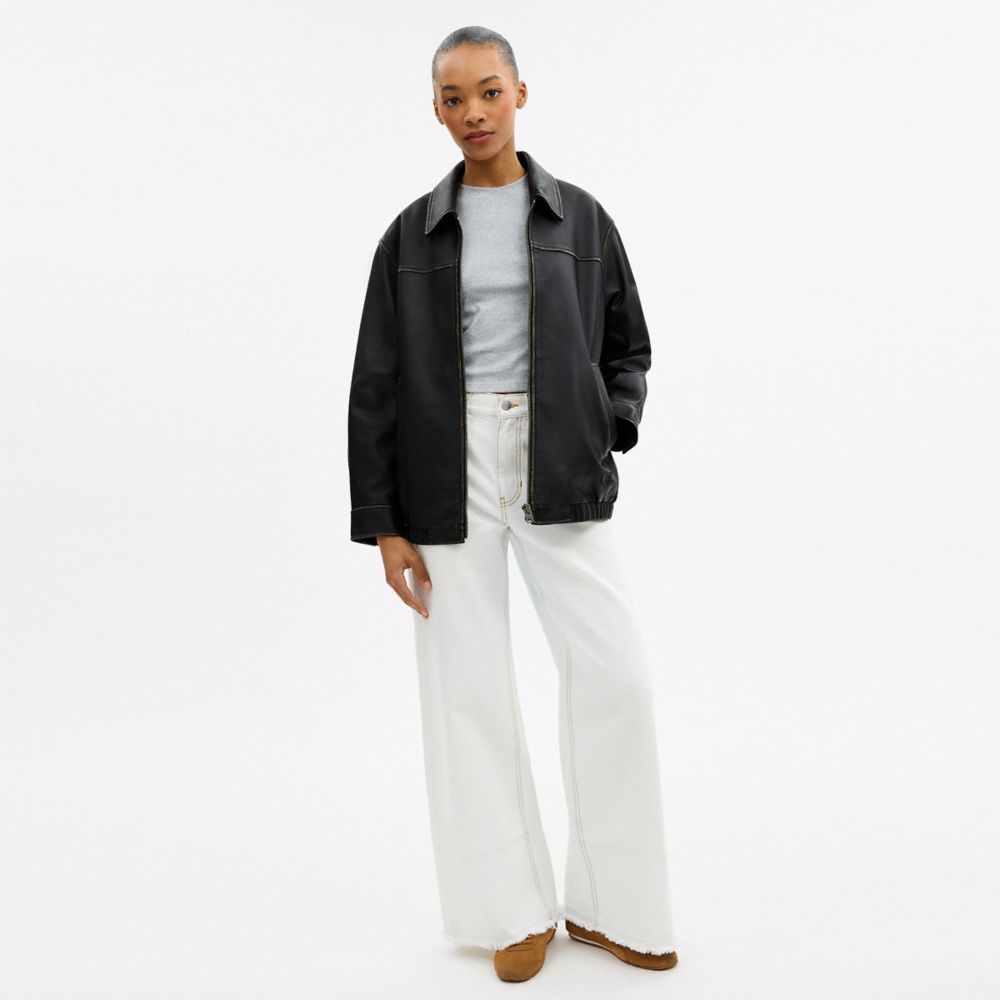 Coach Loved Oversized Leather Jacket Black