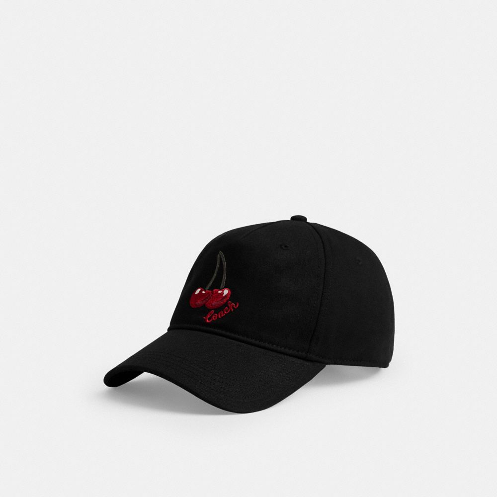 Coach Embroidered Cherries Baseball Hat Black
