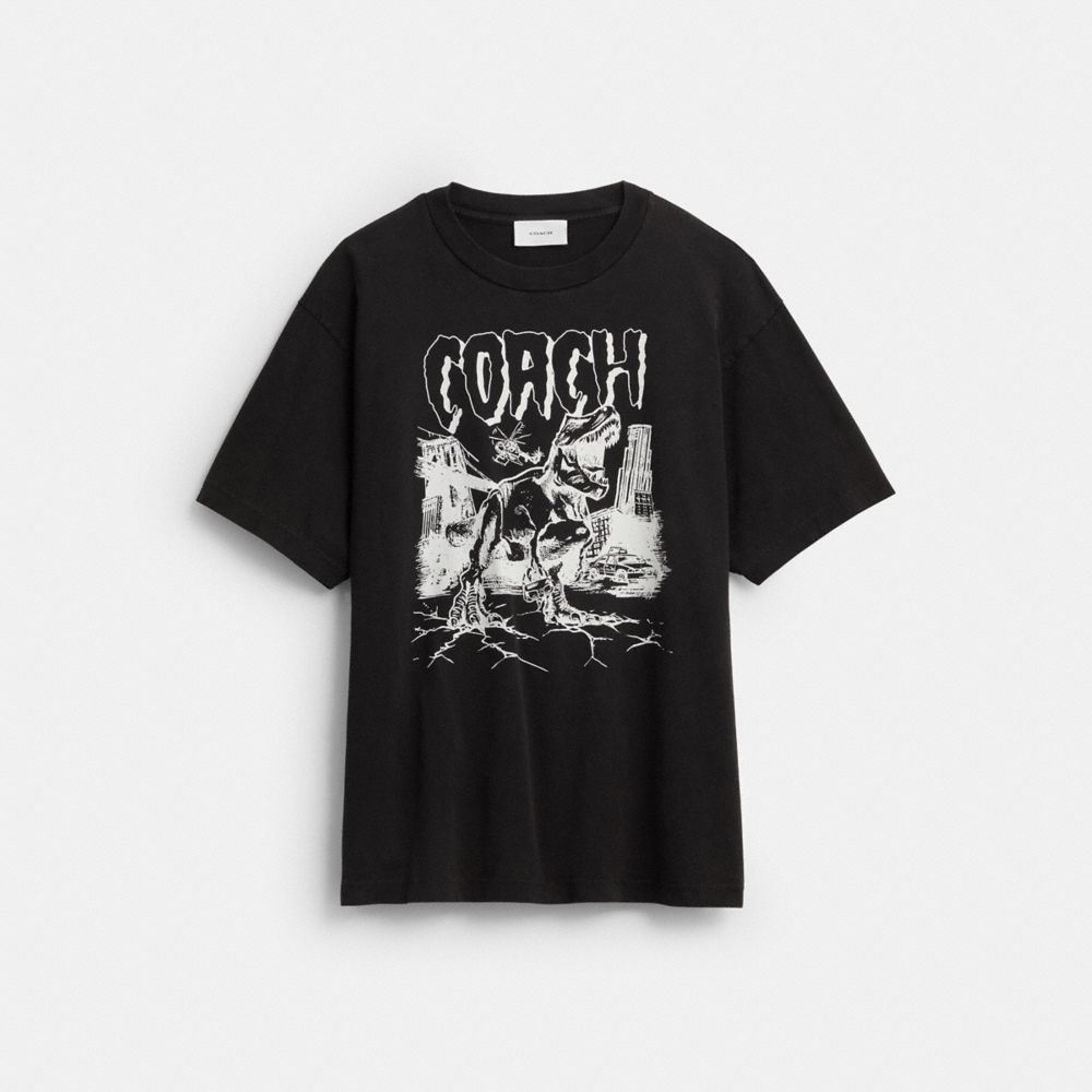 Coach Dinosaur City Relaxed T Shirt In Organic Cotton Black