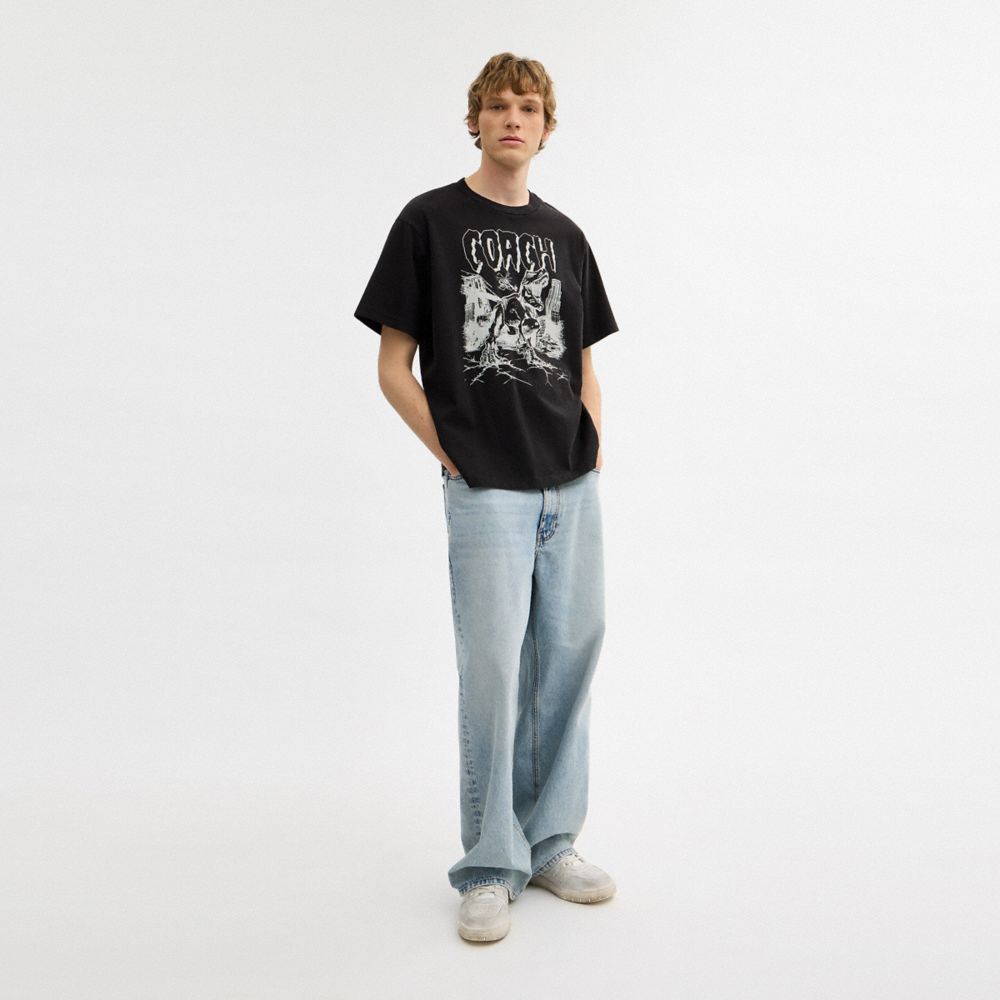 Coach Dinosaur City Relaxed T Shirt In Organic Cotton Black