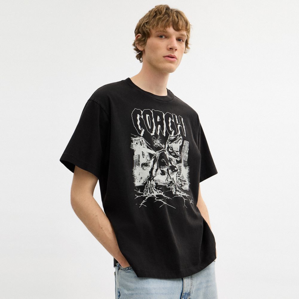 Coach Dinosaur City Relaxed T Shirt In Organic Cotton Black