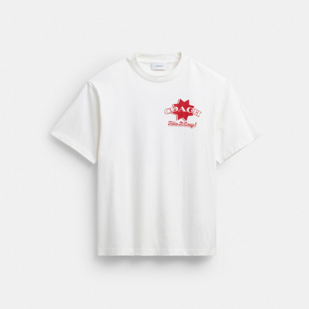 Coach Pizza Relaxed T Shirt In Organic Cotton Vintage Ivory