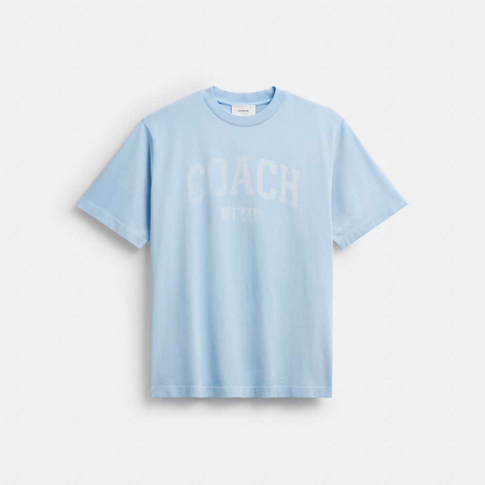Coach Sun Fade Easy T Shirt In Organic Cotton Cerulean Light Blue