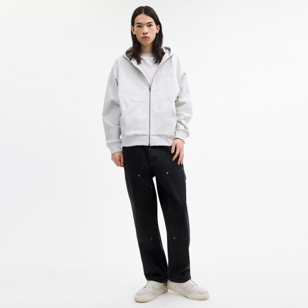 Coach Boxy Full Zip Hoodie Heather Grey