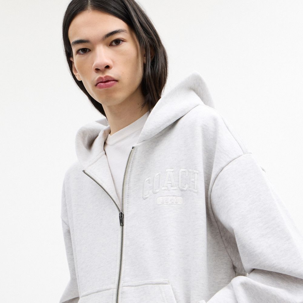 Coach Boxy Full Zip Hoodie Heather Grey