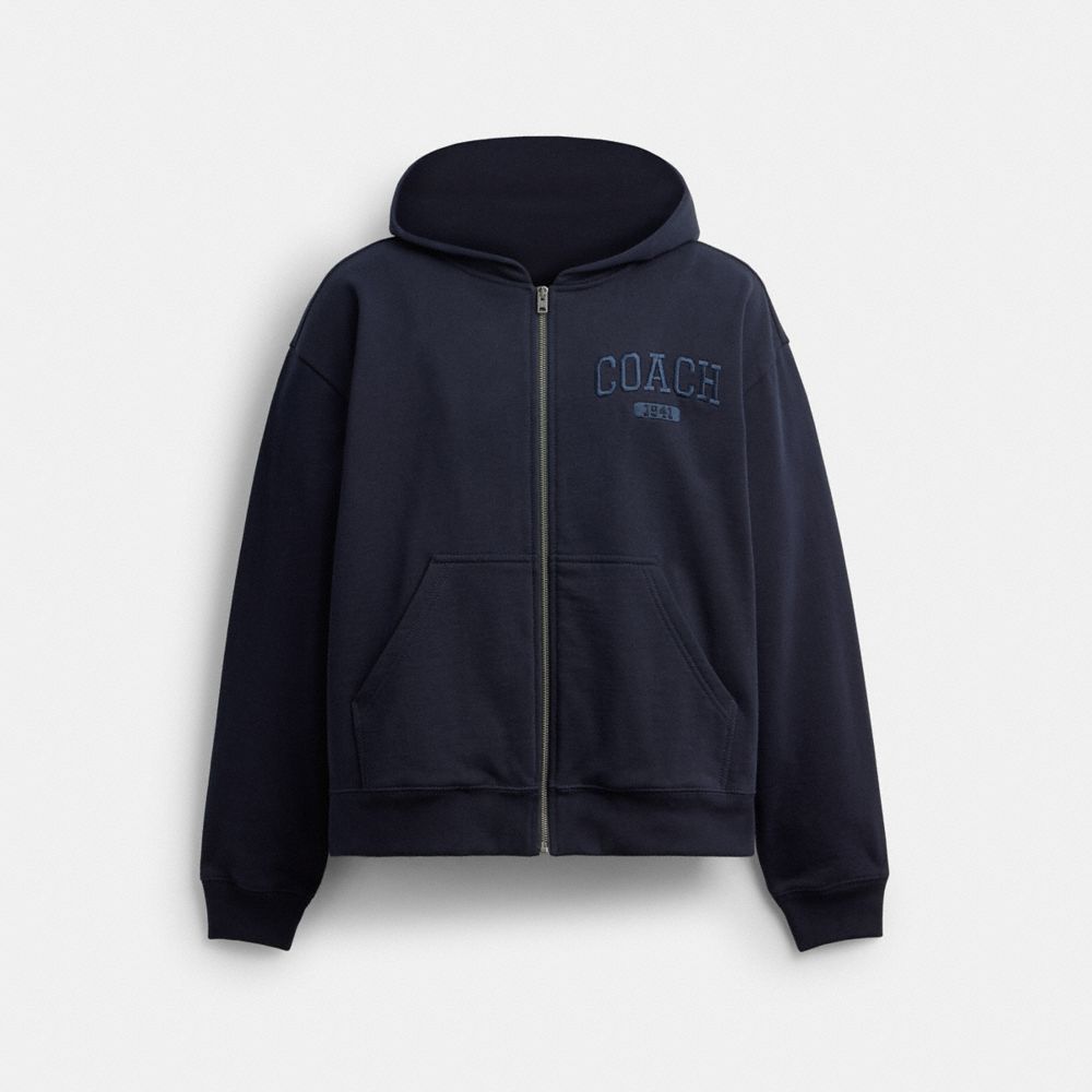 Coach Boxy Full Zip Hoodie Navy