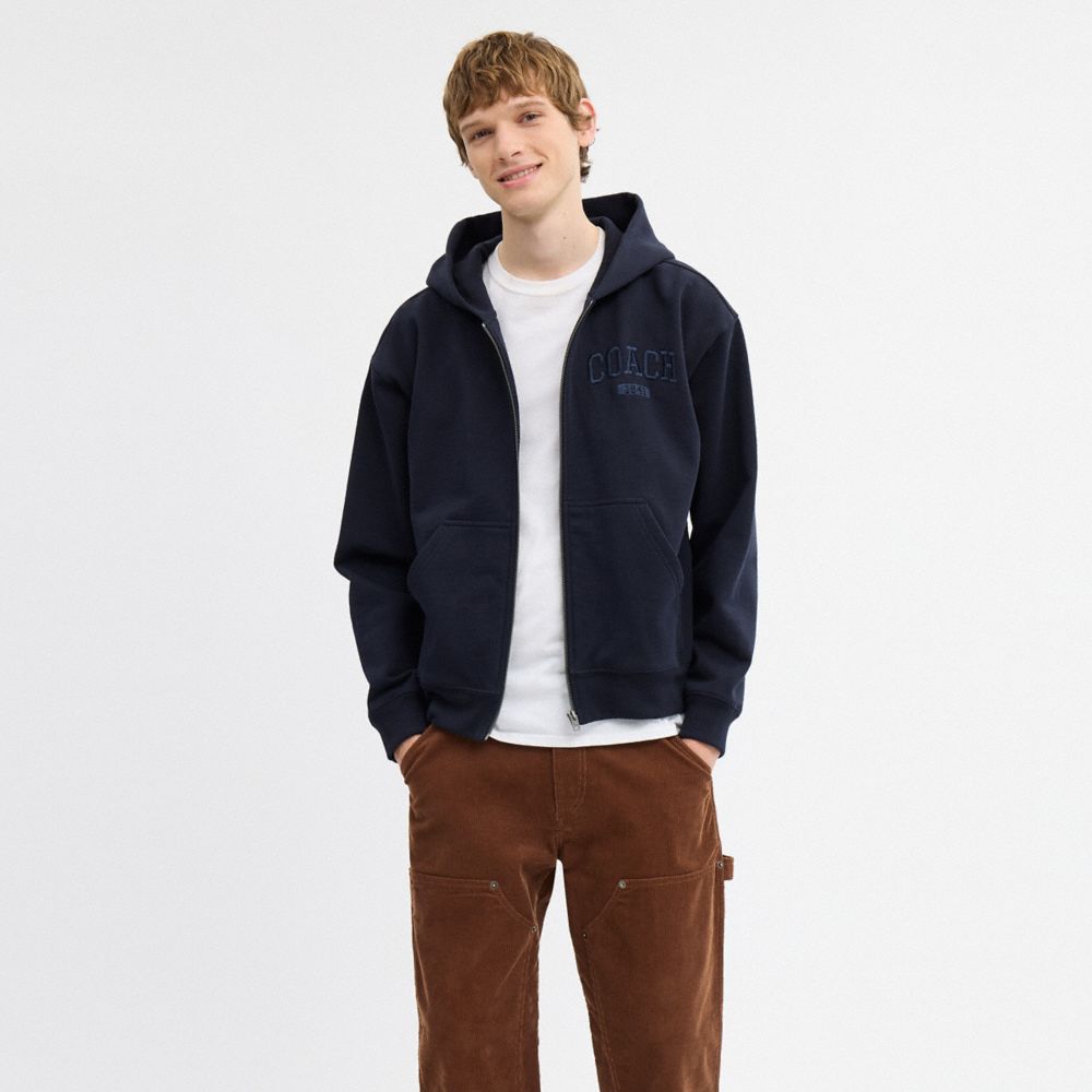 Coach Boxy Full Zip Hoodie Navy