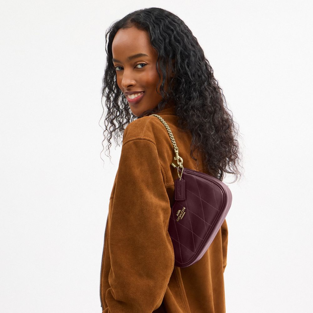 Coach Teri Mini Crossbody Bag With Quilting Gold Dark Wine