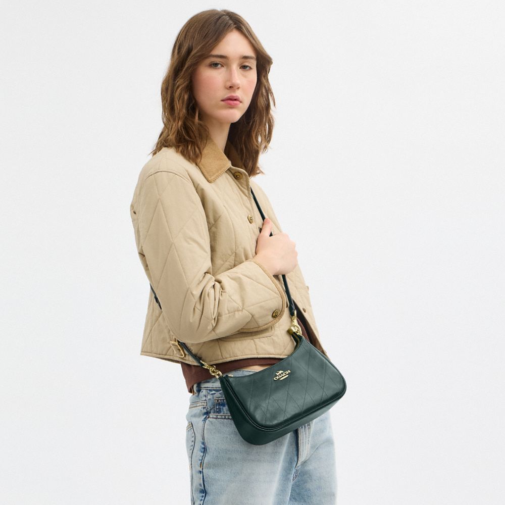 Coach Teri Shoulder Bag With Quilting Gold Dark Teal