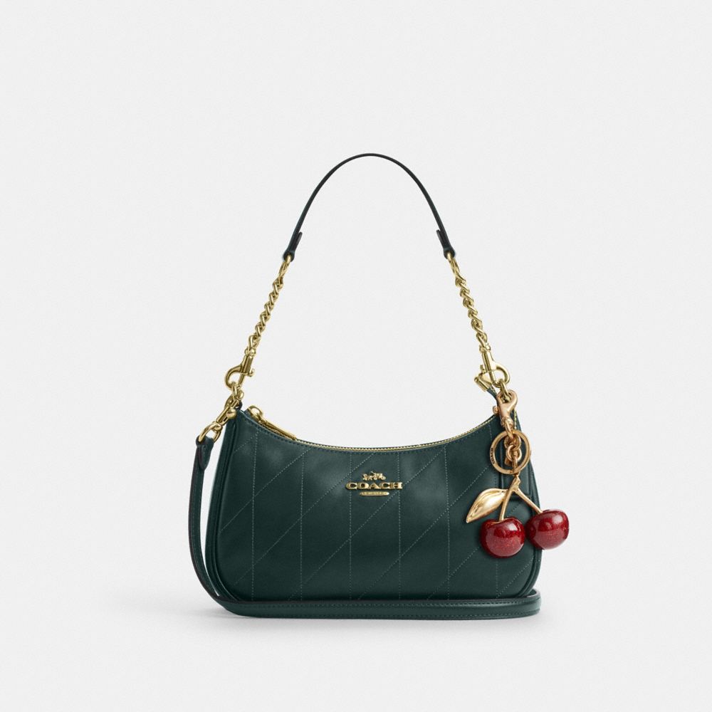 Coach Teri Shoulder Bag With Quilting Gold Dark Teal