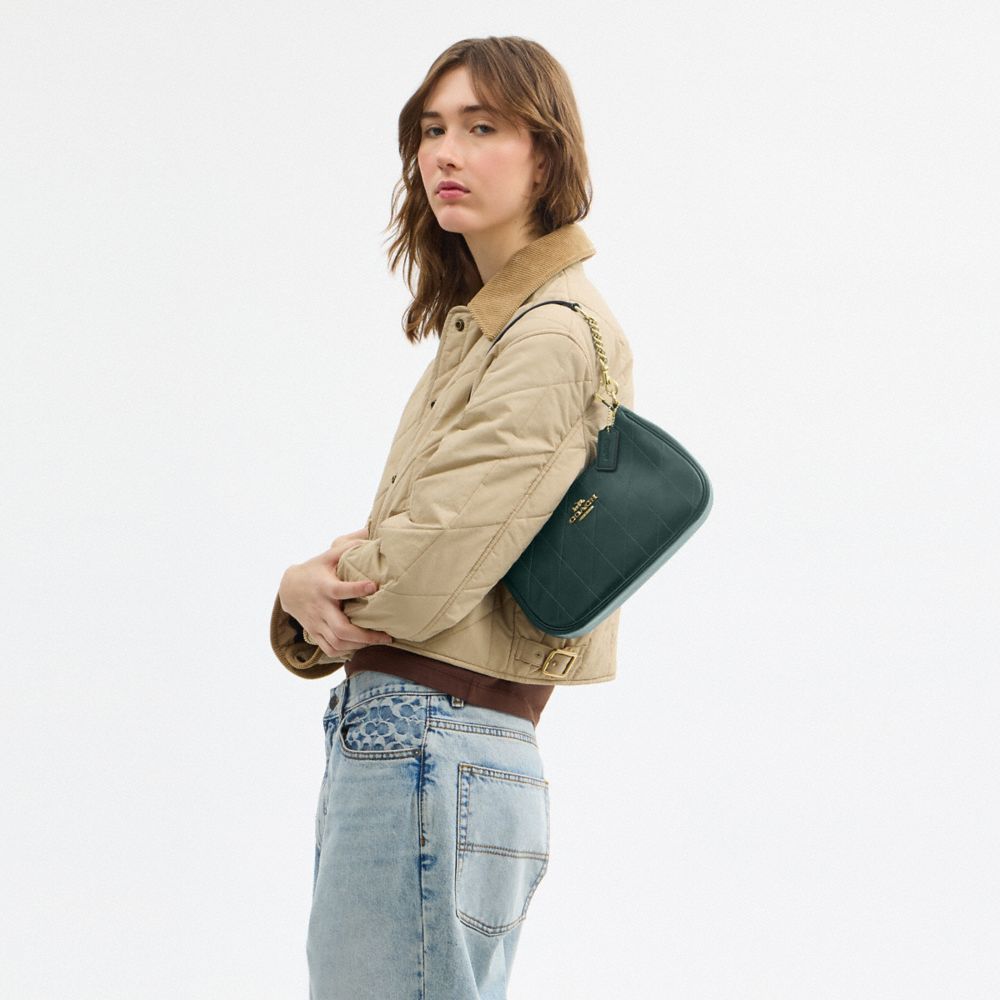 Coach Teri Shoulder Bag With Quilting Gold Dark Teal