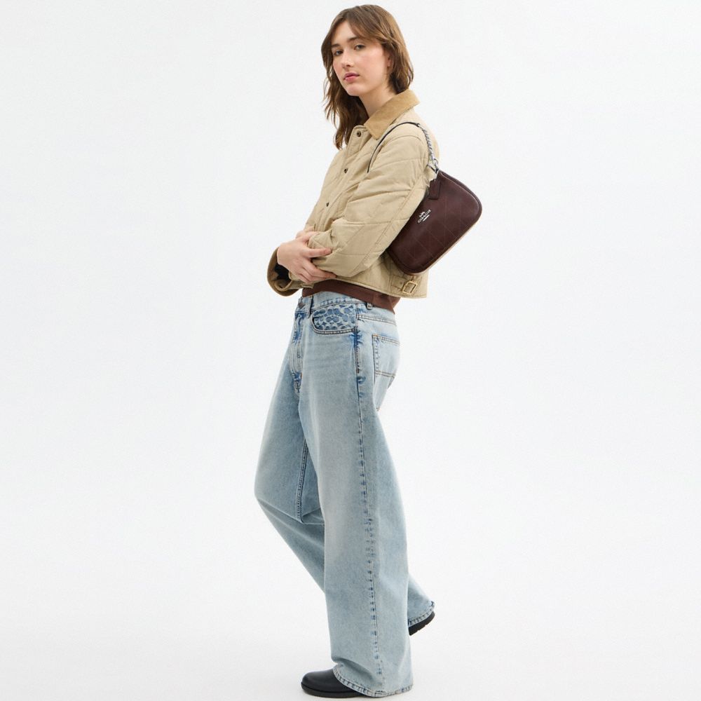 Coach Teri Shoulder Bag With Quilting Silver Maple