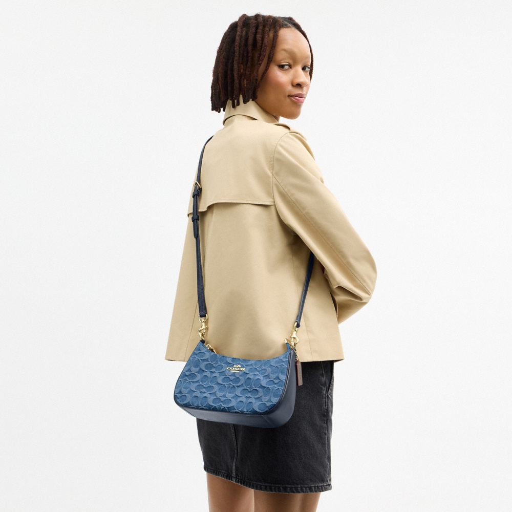 Coach Teri Shoulder Bag In Signature Denim Gold Indigo