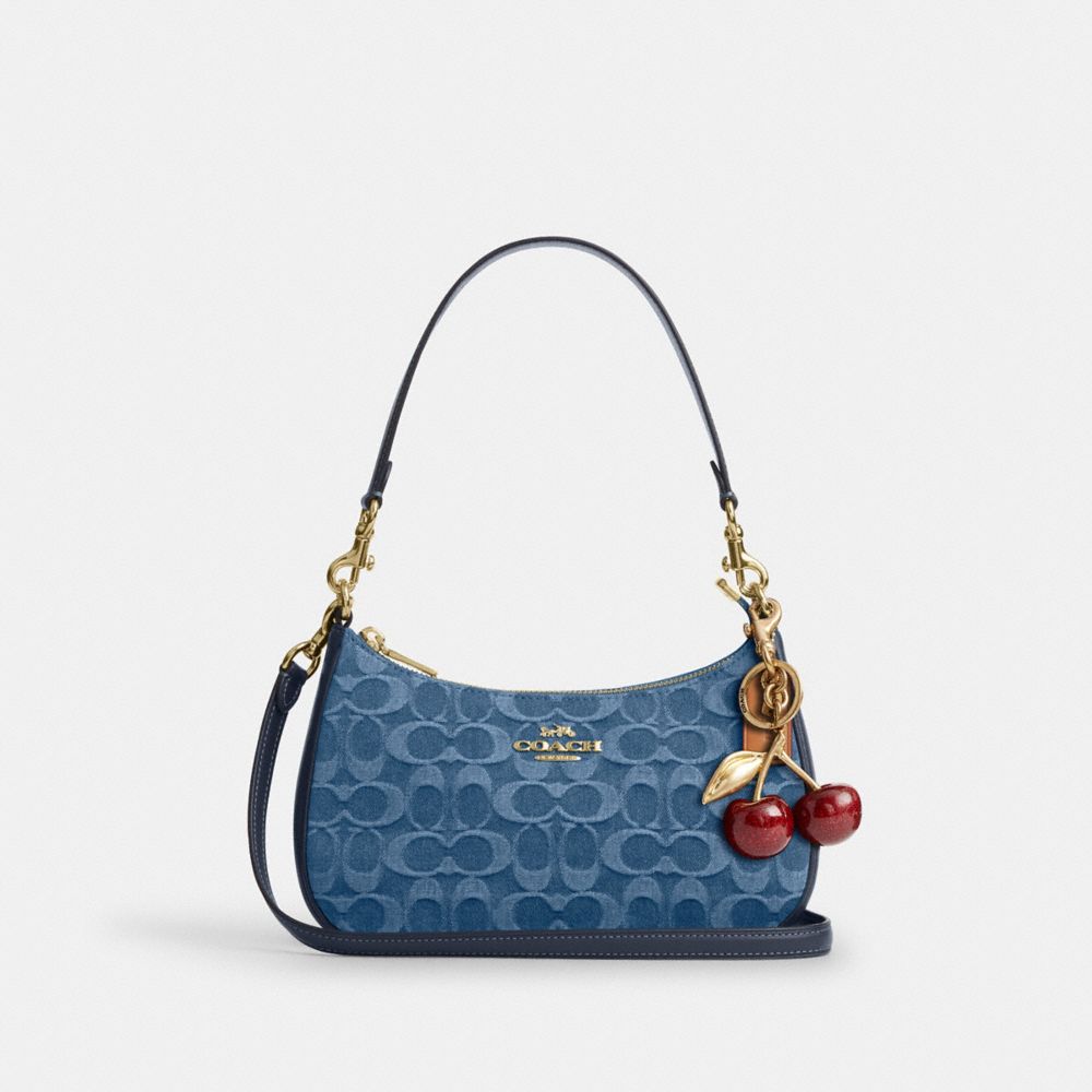 Coach Teri Shoulder Bag In Signature Denim Gold Indigo