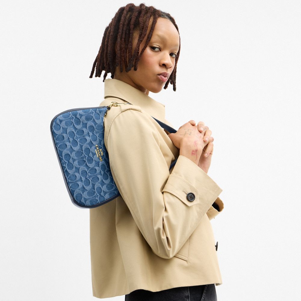Coach Teri Shoulder Bag In Signature Denim Gold Indigo