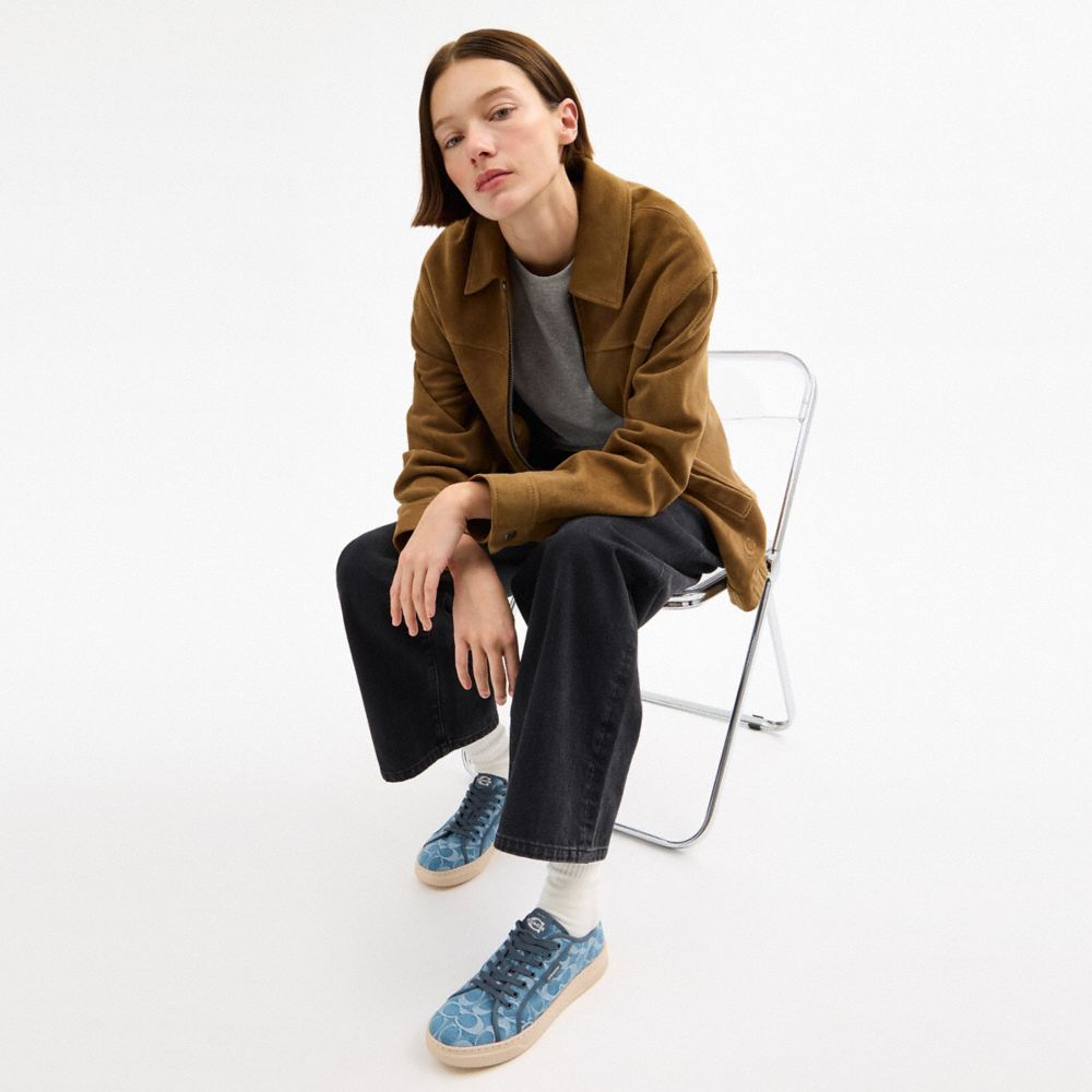 Women's Coach Canvas Sneaker In Signature Denim Light Denim Ivory
