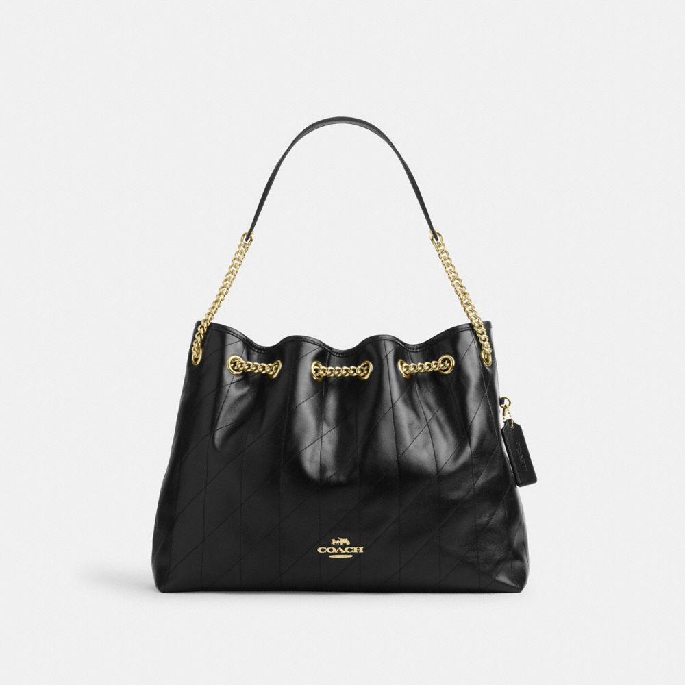 Coach Evelyn Shoulder Bag With Quilting Gold Black
