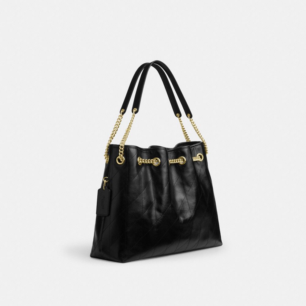 Coach Evelyn Shoulder Bag With Quilting Gold Black