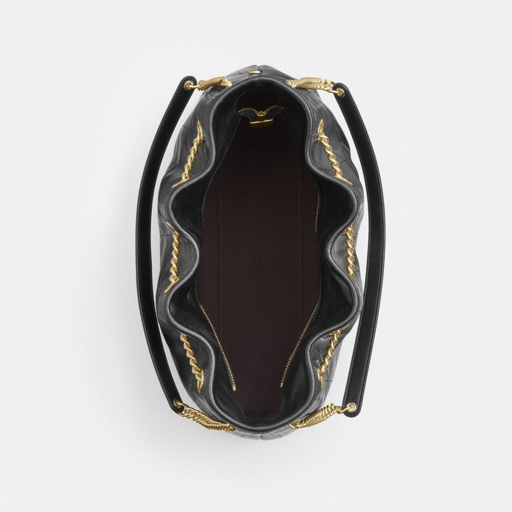 Coach Evelyn Shoulder Bag With Quilting Gold Black