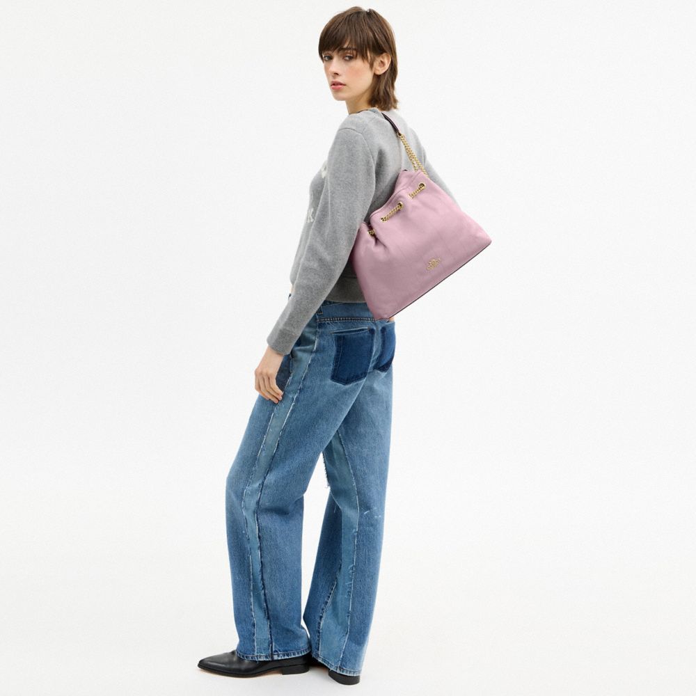 Coach Evelyn Shoulder Bag With Quilting Gold Carnation