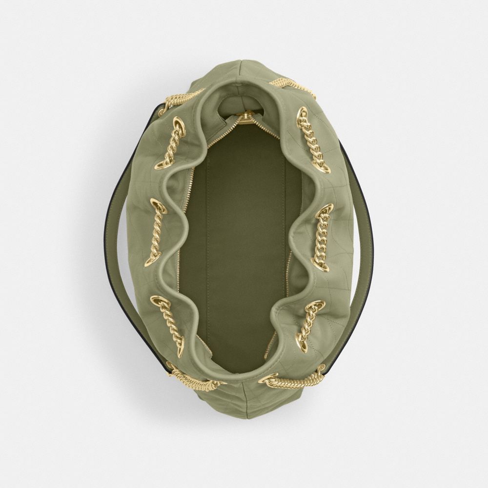 Coach Evelyn Shoulder Bag With Quilting Gold Pistachio